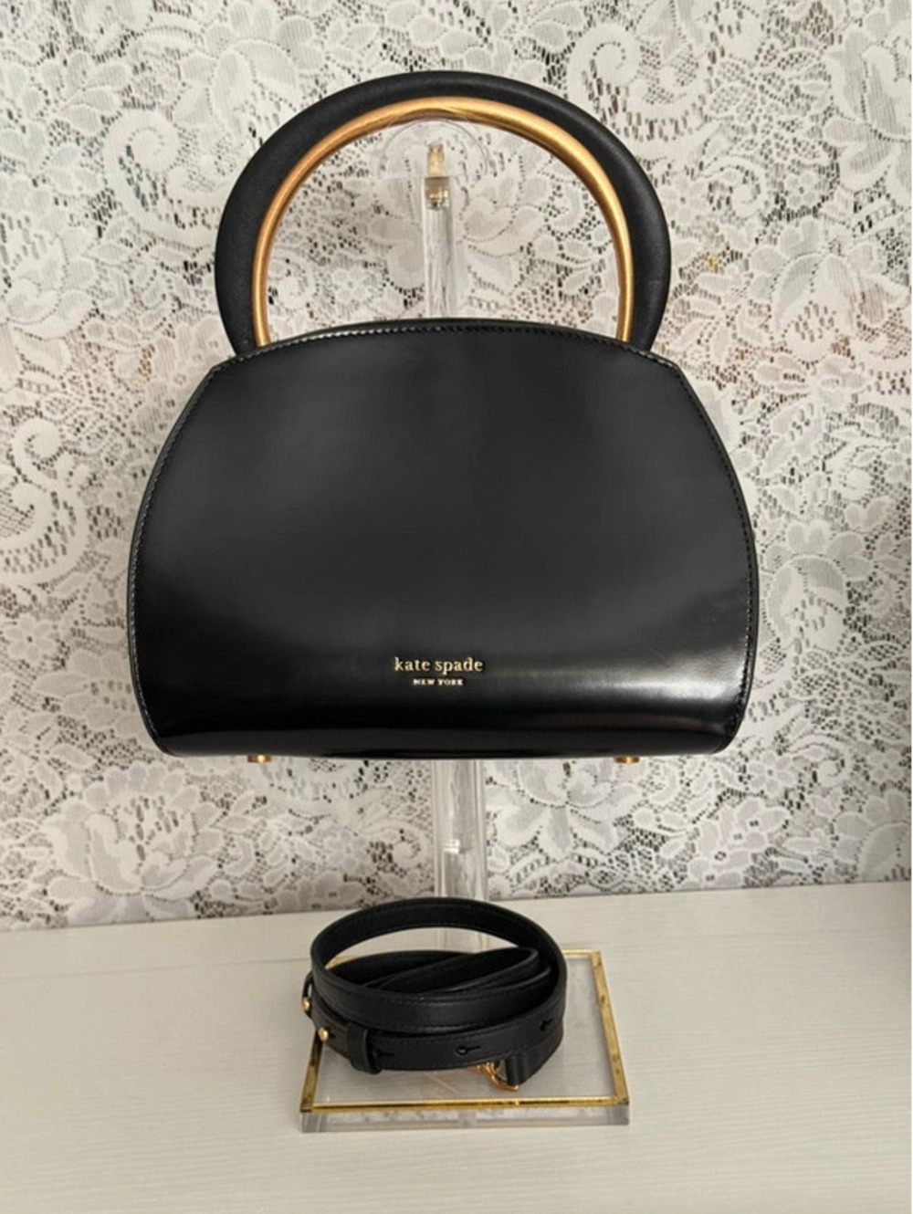 Kate Spade Expo Colorblocked Top Handle Satchel KC937 Black Ivory Leather